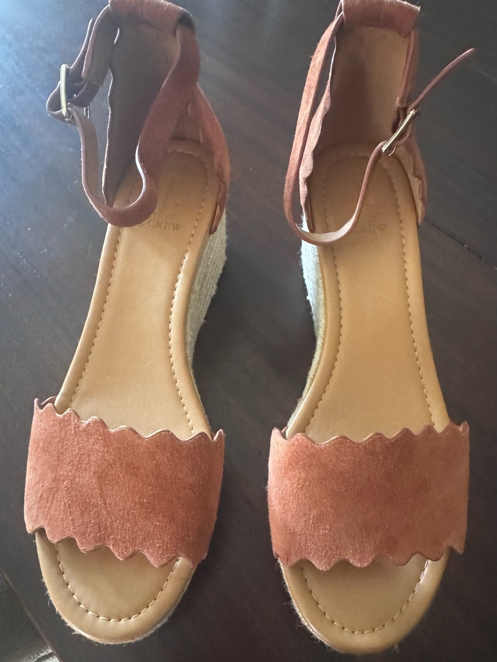 J Crew Women’s Scalloped Espadrille Wedge Sandals in Rust